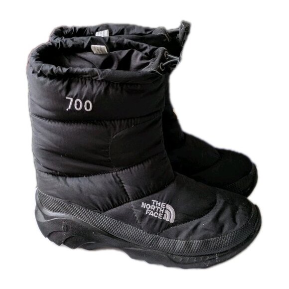 North Face 700 Black Goose Down Nuptse Boots w/ Drawstring Black Womens Size 6 - Picture 1 of 11